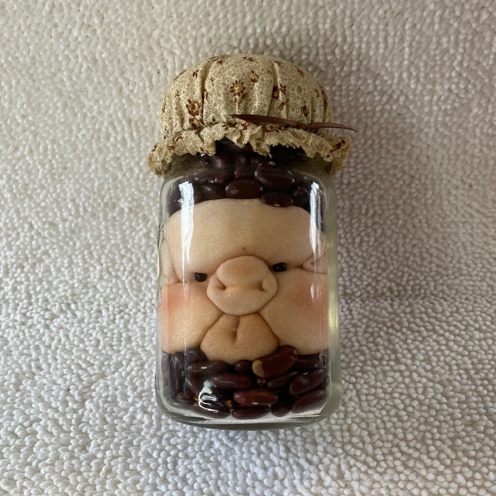 Vintage Handmade Pork & Beans Pig Folk Art Glass Jar Novelty Country Decor
